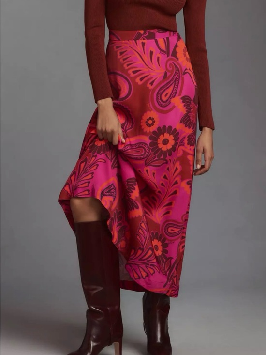 FARM Rio Dresses & Skirts - FARM Rio Pink and Red Paisley Floral Midi Skirt
